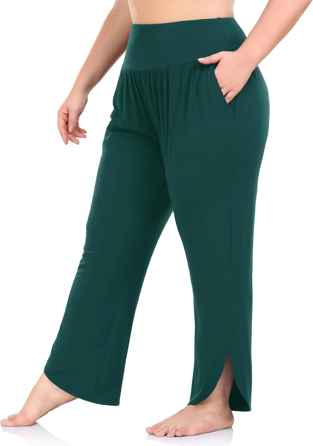ZERDOCEAN Women's Plus Size Wide Leg Pants High Waist Yoga Pants Casual Loose Lounge Pants with Pockets