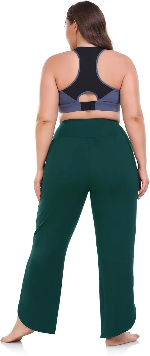 ZERDOCEAN Women's Plus Size Wide Leg Pants High Waist Yoga Pants Casual Loose Lounge Pants with Pockets