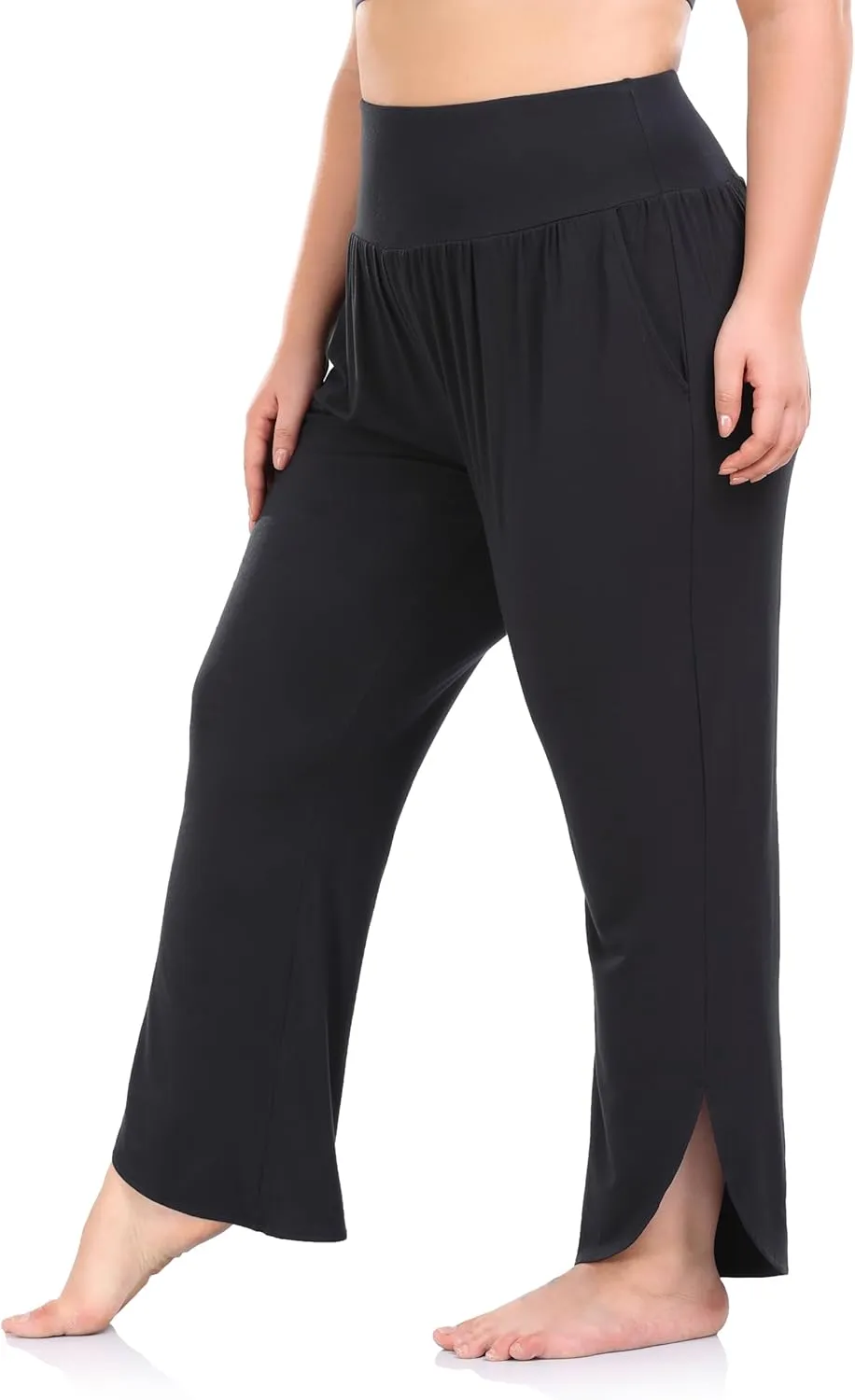 ZERDOCEAN Women's Plus Size Wide Leg Pants High Waist Yoga Pants Casual Loose Lounge Pants with Pockets