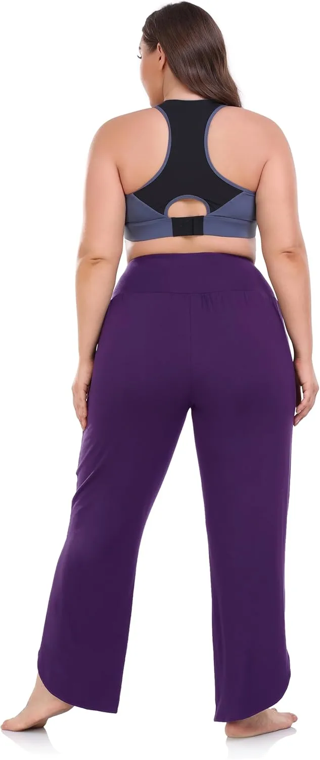 ZERDOCEAN Women's Plus Size Wide Leg Pants High Waist Yoga Pants Casual Loose Lounge Pants with Pockets