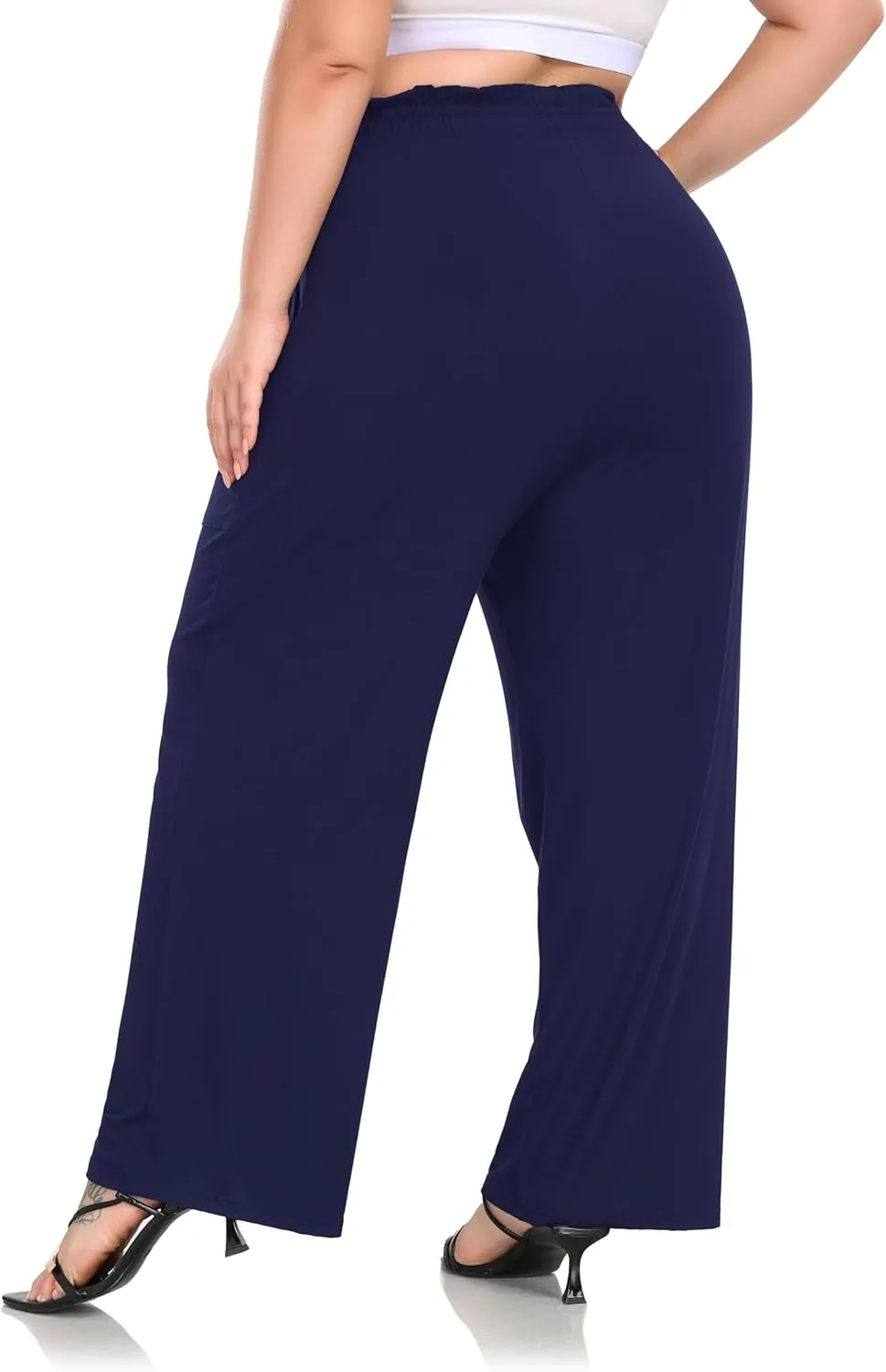 ZERDOCEAN Women's Plus Size Wide Leg Pants High Waisted Casual Lounge Yoga Pants with Drawstring Pockets