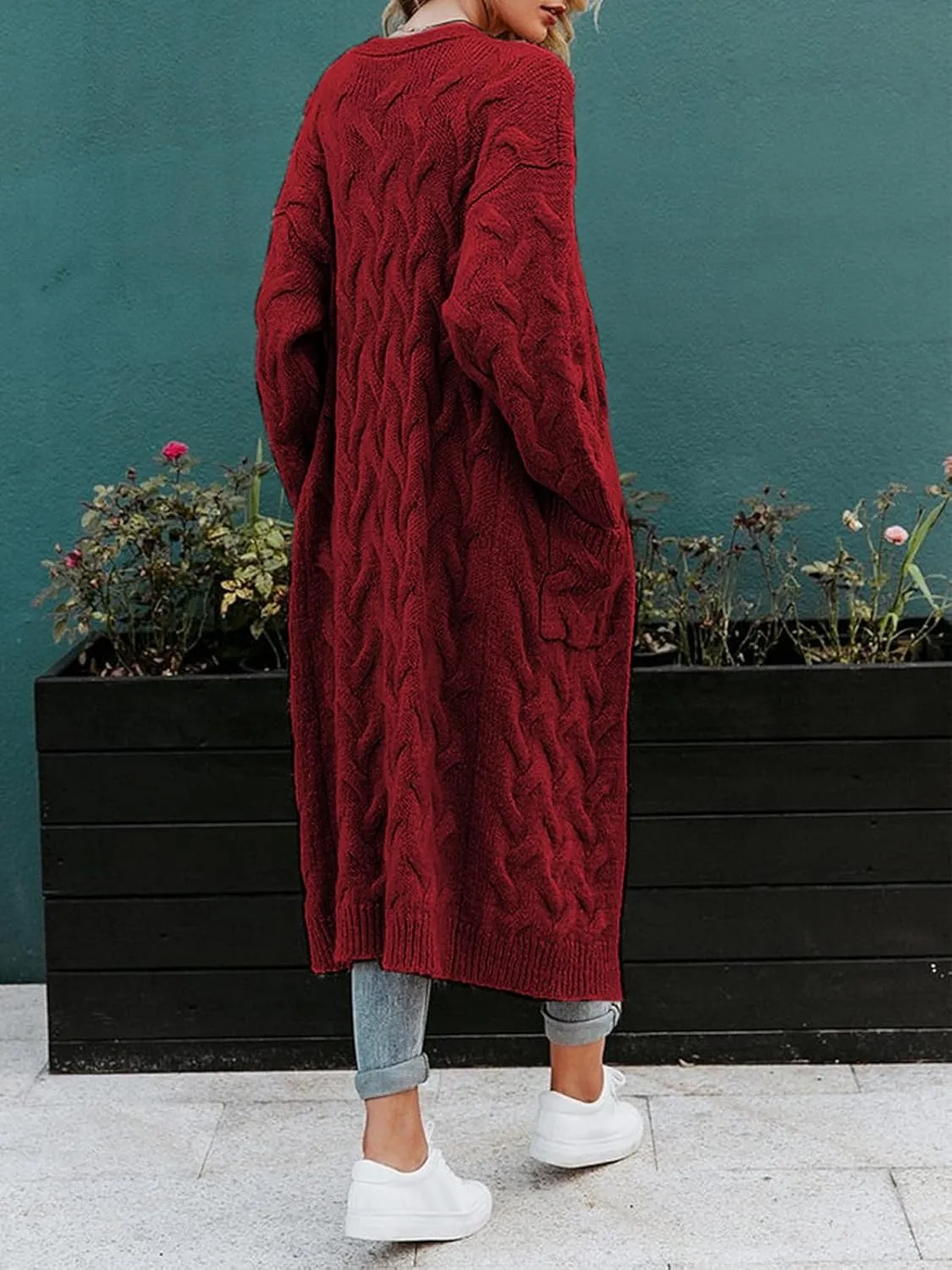 ZIWOCH Women's Long Cardigan Coats Cable Knit Casual Open Front Long Sleeve Loose Sweater with Pockets