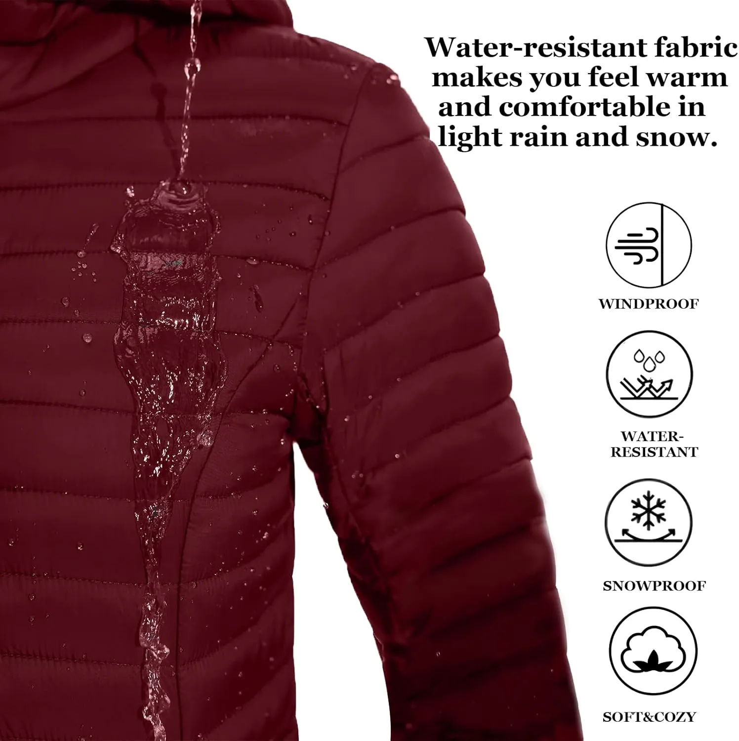 ZMC Packable Women Puffer Coat, Lightweight Water-Resistant Puffer Jacket Detachable Hood Slim-Fit Winter Coat for Women