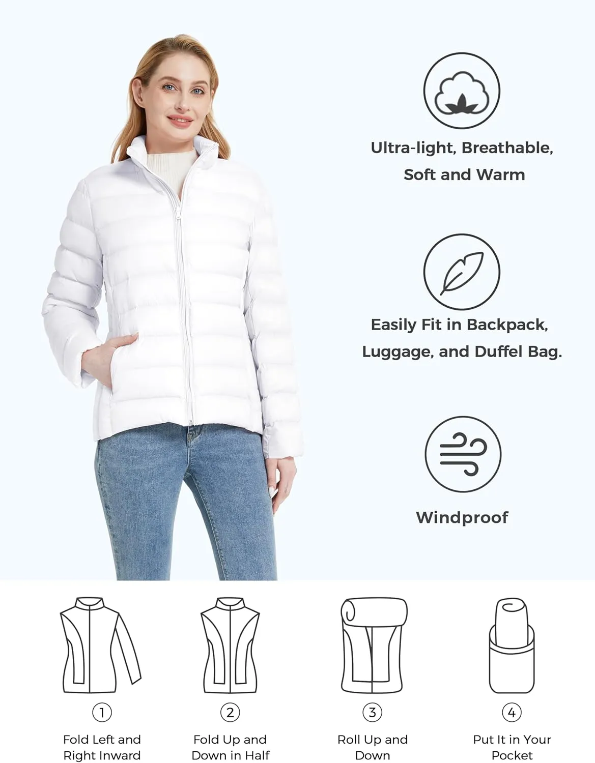 ZSHOW Women's Packable Puffer Jacket Windproof Lightweight Winter Coat